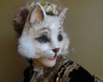 True Romance Paper mache White cat mask cat costume Kitty mask