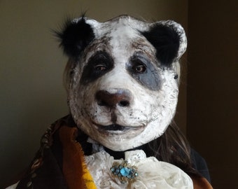 Halloween mask, panda mask, panda costume, bear mask, paper mache mask, papier mache mask, panda bear mask