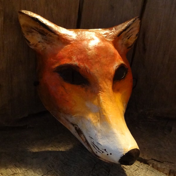 Masquerade mask Paper mache fox head mask animal mask Red fox mask