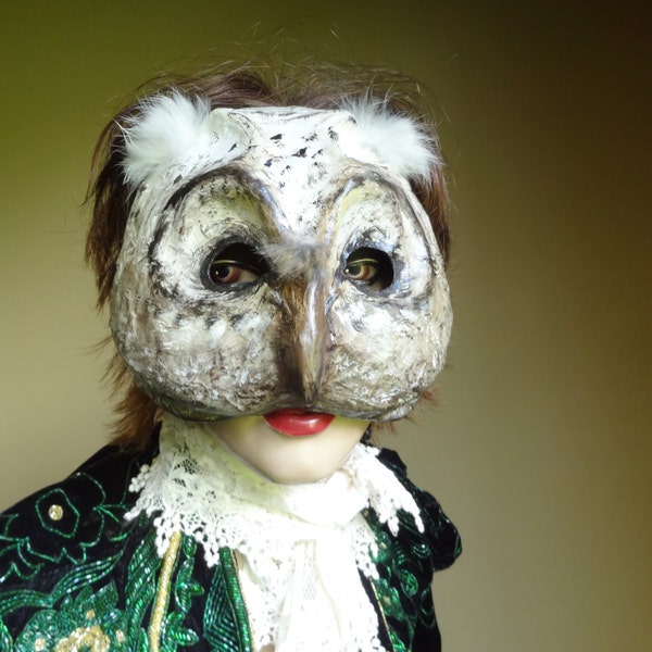 Máscara de búho mache de papel, traje de búho, máscara de pájaro