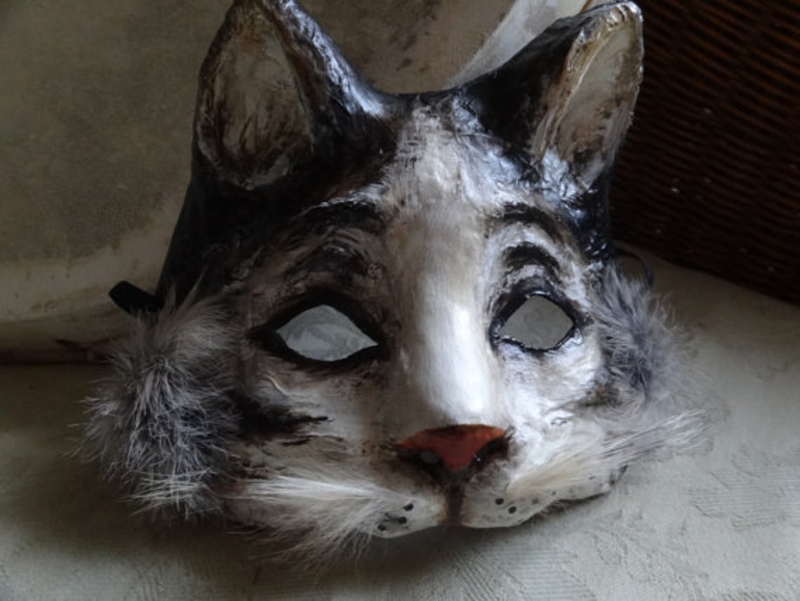 Paper mache cat mask animal mask Etsy
