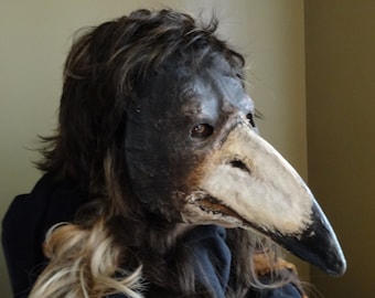 Handmade Paper Mache Plague Doctor Mask, Crow Raven Bird Mask