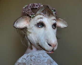 Paper mâché sheep mask, sheep costume, Halloween mask, Masquerade masks