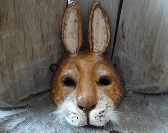 Halloween mask, Animal mask, Paper mache rabbit mask, Bunny mask , Hare mask, rabbit costume, bunny costume