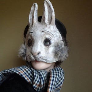 Rabbit mask Halloween masks Paper mache, papier mache animal mask Rabbit Bunny Hare mask - Friday I am in Love