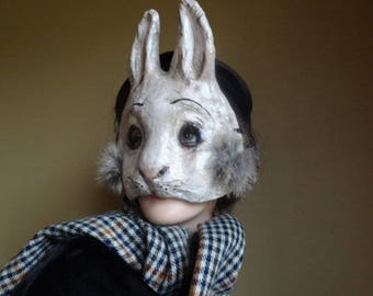 Rabbit mask Halloween masks Paper mache, papier mache animal mask Rabbit Bunny Hare mask - Friday I am in Love