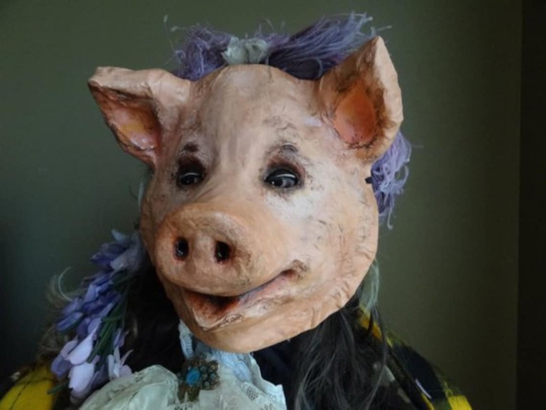 Pig Mask, Animal Mask, Masquerade Mask, Halloween Mask, Paper Mâché