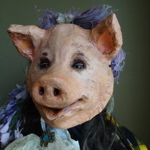 Pig mask, animal mask, masquerade mask, Halloween mask, paper mâché mask, pig costume