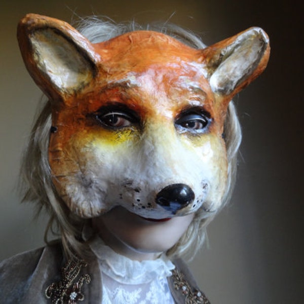 Halloween mask, Paper mache animal mask fox mask fox costume