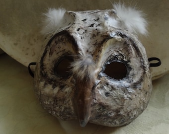 Handmade Paper Mache Owl Mask, Halloween Costume