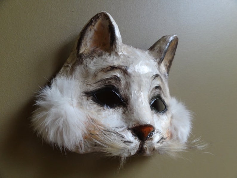 True Romance Paper mache White cat mask cat costume | Etsy