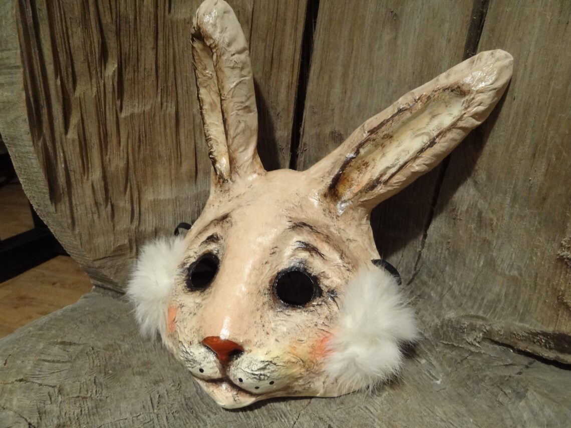 Yellow Rabbit Paper Mask Paper Mache Rabbit Mask, Bunny Costume, Masquerade Mask - Etsy