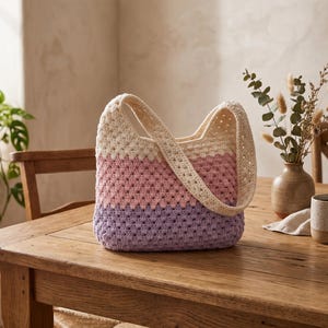 Modello per borsa tote all'uncinetto "Grandma", borsa rettangolare all'uncinetto, borsa tote "Grandma Stitch", borsa shopper in cotone, modello digitale