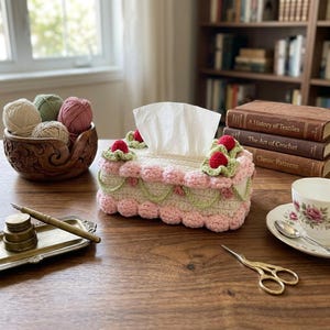 Crochet Tissue Box Cover Pattern, Strawberry Cake Decor, Bathroom Cozy (PDF Pattern)