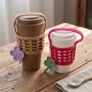 Crochet Cup Holder Pattern PDF, Coffee Cup Carrier Crochet Pattern, Mesh Cup Sleeve, Reusable Tumbler Holder, Beginner Crochet Gift