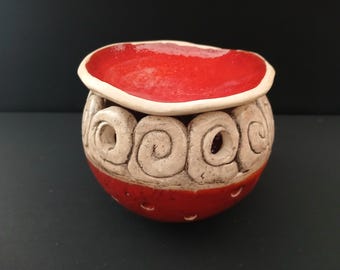 Lámpara aromática | Aprox. 14 x 11 cm | Esfera de cerámica con tapa extraíble | Lámpara aromática de cerámica esmaltada | Lámpara aromática de color naranja rojizo |