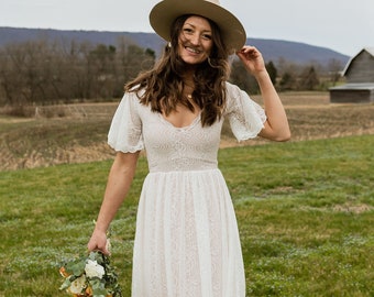 Bestseller Butterfly sleeves bohemian Ivory Blush color wedding dress #1232