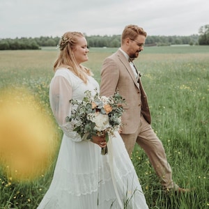 Bestseller  Ivory Wrap lace wedding dress with chiffon mesh sleeves #1352