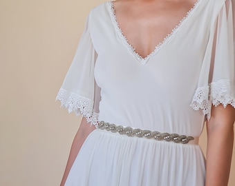 Cintura da sposa in stile vintage, fascia da sposa in raso con perline di cristallo, fascia da sposa con motivo unico #4066