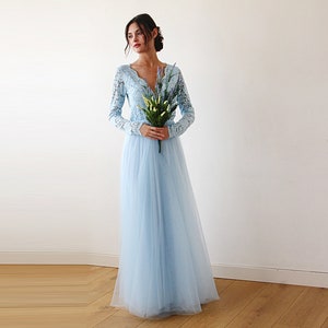Light Blue Tulle and Lace Dress ,Pastel wedding dress #1125