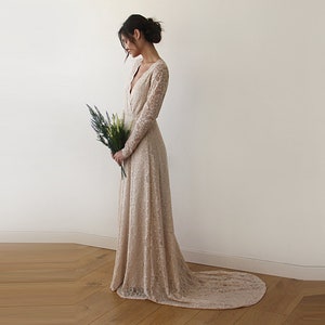 Champagne Wrap Lace Gown with Train #1151