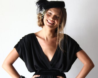 Schwarzes Maxi-Brautjungfernkleid, Kleid mit offenem Rücken und kurzen Ärmeln 1008