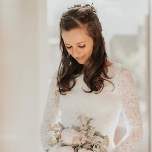 Modest Bestseller Ivory Long sleeves boat neckline modest wedding dress #1297