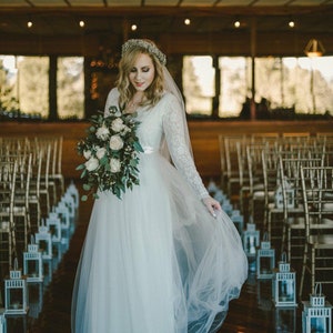 Ivory Tulle & Lace Maxi Dress #1125