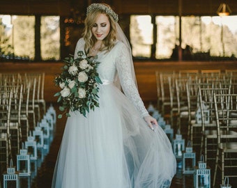 Ivory Tulle & Lace Maxi Dress #1125