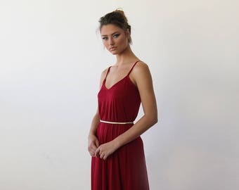 Bordeaux maxi basic dress with thin straps, Maxi lining dress #1026