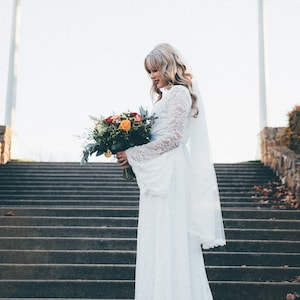 Bestseller Ivory wrap Full Lace Bell Sleeves Wedding Dress #1167