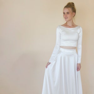 Silky Satin Long sleeves Wedding Top   , Minimalist wedding dress #2061