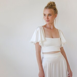 Silky Wedding Cropped Top with Butterfly Short Sleeves #2060 image 1