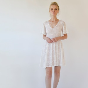 Ivory Lace Mini Dress: Butterfly Sleeve Boho Wedding, Elopement Gown