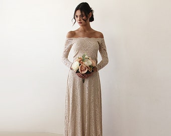 Champagne off-the-shoulder jurk #1119