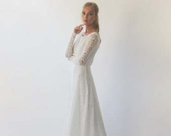 Modest Bestseller Ivory Long sleeves boat neckline modest wedding dress  #1297