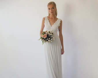 Ivory Lace Wedding Dress: Sleeveless Open Back Chiffon Gown