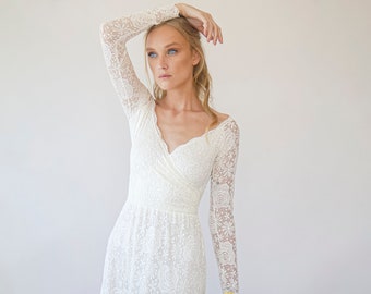 Bestseller Ivory Off Shoulder wrap Long Sleeves ,Mermaid wedding dress #1280
