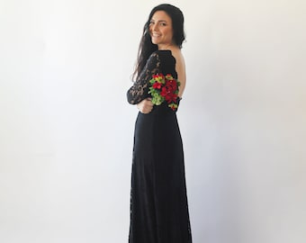 Black Floral lace Maxi Gown With Open-Back 1118.