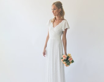 Ivory wrap lace bohemian wedding dress, Lace skirt 1298