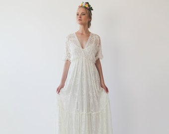 Bestseller Boho Ivory bat sleeves wedding dress #1241