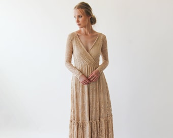 Golden Lace Bohemian Wedding Dress #1233