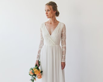 Ivory Wrap bohemian lace wedding dress with chiffon dress #1242