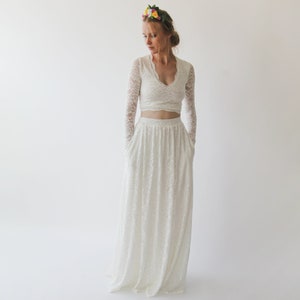 Ivory Wedding Dress Separates, long sleeves top & maxi lace skirt #1250