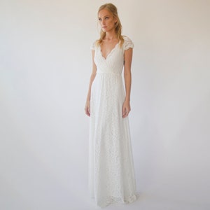 Cape sleeves lace wedding dress, Ivory Bohemian wedding dress 1289
