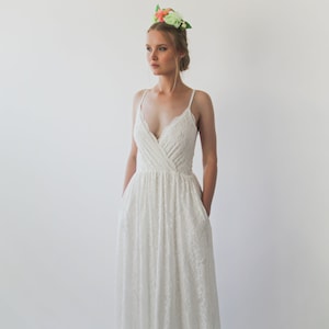 Ivory Wrap Straps lace wedding dress with pockets #1238