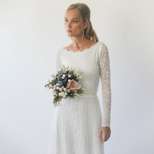 Modest Bestseller Ivory Long sleeves boat neckline modest wedding dress  #1297