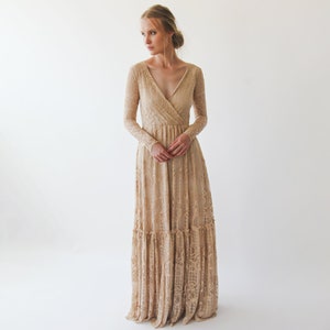 Golden Lace Bohemian Wedding Dress #1233