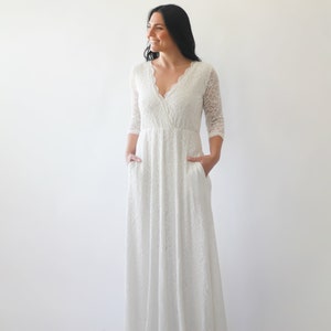Ivory Wrap lace wedding dress with pockets #1273