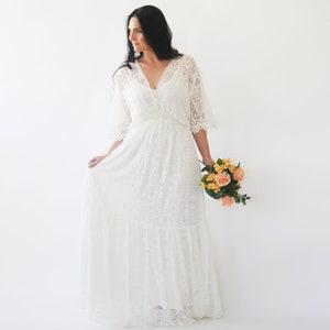 Bestseller Curvy Bohemian ivory bat sleeves lace wedding Dress #1241